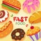 Vector fast food set template with unhealthy junk food for menu banner burger, donuts, cupcake, hot dog bun