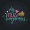 Vector Feliz Cumpleanos, translated Happy Birthday lettering design. Festive illustration with cake for greeting cards.