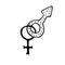 Vector female and male crossed gender symbols hand drawn outline doodle icon. Women and men love combinations
