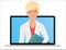 Vector Female woman Doctor with online medical consultation concept, Healthcare services. Ask a doctor online by laptop