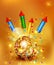 Vector festive background with glass disco ball and firecrackers