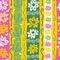 Vector festive cactus and daisy flowers verticle stripes with snakes seamless repeat pattern. Suitable for textile, gift