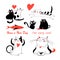 Vector festive funny set of enamored cute cats