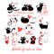 Vector festive funny set of enamored cute cats