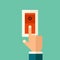 Vector Finger pressing on red button. Push button flat style concept illustration.