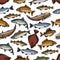 Vector fish pattern of seamless sea ocean fishes