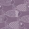 Vector Fish Purple Line Art on Purple Background Seamless Repeat Pattern. Background for textiles, cards, manufacturing
