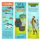 Vector fisherman and fishing equipement banners