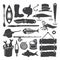 Vector fisherman monochrome handdrawn objects & items set