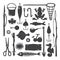 Vector fisherman monochrome handdrawn objects & items set