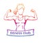 Vector fitness club logo in yellow, pink and violet gradient and female silhouette