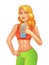 Vector Fitness girl from the gym drinks water.