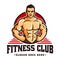 Vector of fitness gym or bodybuilder logo template, with muscle man character