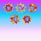 Vector five multicolored stars on purple blue and pink background card, postcard, invitation, illustration