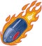 Vector Flaming Bullet or Artillery Shell Mascot with Shark Face