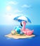 Vector flamingo inflatable pool ring on beach