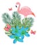 Vector Flamingos, Flowers, Palm Leaves and Pink Butterflies