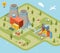 Vector flat 3d isometric factory