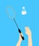 Vector flat abstract isolated illustration hands that toss shuttlecock, swing racket against background sky