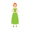 Vector flat adult woman, green long dress isolated