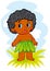 Vector flat african or papuan boy. Cute tropical jungle, exotic summer character. Funny black baby in loincloth, isolated object