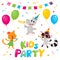 Vector flat animals party set isolated