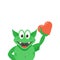 Vector flat art colour cartoon illustration of anthropomorphic green monster with own heart in his hand on a white backgrou