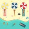 Vector flat beach swimming vacation party poster