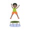 Vector flat black boy kid jumping on trampoline