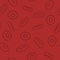 Vector flat blood cell seamless pattern illustration. Streaming outline erythrocytes on red background.