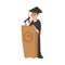 Vector flat boy graduate in gown, cap