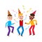 Vector flat boys kids dancing in party hat