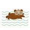 Vector flat cartoon brown bear with mask and waves