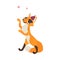 Vector flat cartoon cheerful fox character dancing