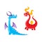 Vector flat cartoon dragons with horns, wings set