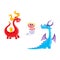 Vector flat cartoon dragons with horns, wings set