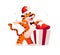 Vector flat cartoon illustration of new year and merry Christmas mascot tiger funny character in Santa hat