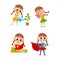 Vector flat cartoon kid doing routine activity set