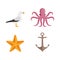 Vector flat cartoon nautical, marine symbols set.