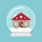 Vector flat cartoon snowball with winter house