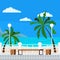 Vector flat cartoon style illustration of blue sea with beach summer background