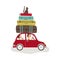 Vector flat cartoon travelling car with bags