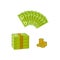 Vector flat cash money pile, stack, gold coin set