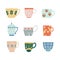 Vector flat ceramic crockery cup decorated icon