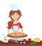 Vector flat character illustration with a woman cooking pizza