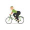 Vector flat cheerful elderly woman riding bicycle