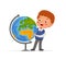 Vector flat cheerful school boy with globe