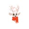 Vector flat christmas reindeer in red scarf head