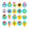Vector flat collection of tasty sweet ice cream cone and eskimo