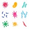 Vector flat color bacteria icons set.